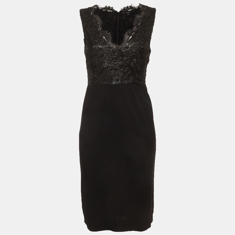 Gucci Black Jersey And Lace Detail Sleeveless Mini Dress S